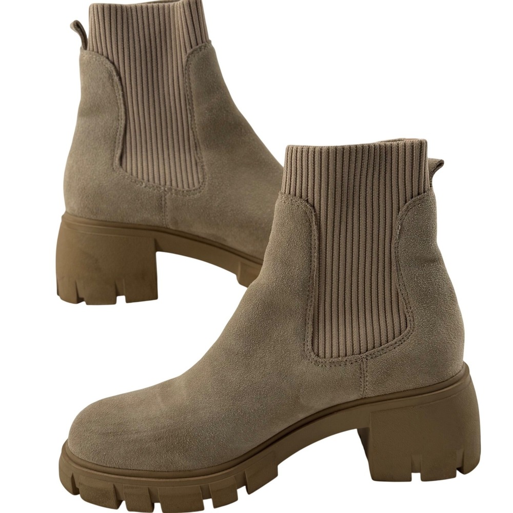 Steve Madden Hayle Sand Suede Chunky Platform Chelsea Ankle Boot 9 Lug Sole Sock